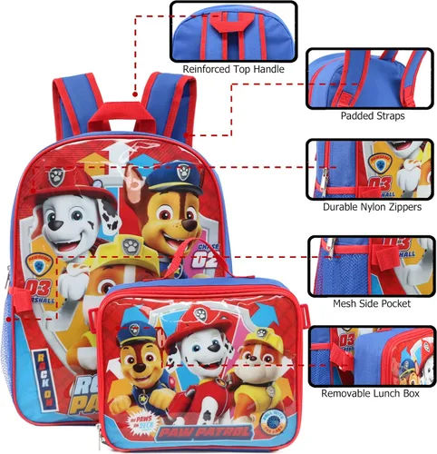 Miniatura 6 de Nickelodeon Mochila de Paw Patrol para niños con almuerzo, Chase Marshall Escombros, Moderno