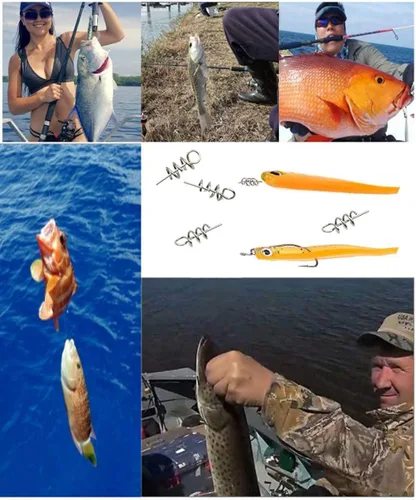 Miniatura 2 de 200 piezas de señuelo suave de cebo de resorte de bloqueo giratorio de pesca al aire libre manivela de gancho de centrado para señuelo suave cebo