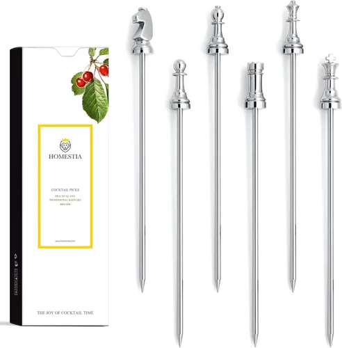 Miniatura 23 de Homestia Púas de cóctel doradas, 16 púas de Martini torcidas de acero inoxidable de 4.3 pulgadas, brochetas de metal reutilizables para cócteles