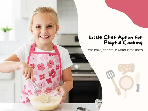 Miniatura 2 de PurpleEssences Delantal para niños con correa ajustable para el cuello y bolsillo frontal, delantal de chef para hornear y manualidades, 15 x 18