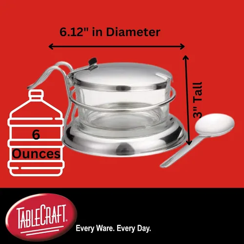 Miniatura 2 de TableCraft 357 Juego de tarros para condimentos con cuchara, tarro de vidrio transparente de 6 oz con tapa de acero inoxidable 18-8, cuchara