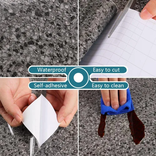 Miniatura 8 de VEELIKE Papel de contacto de granito de 15.7 x 118 pulgadas para encimeras de cocina, papel de contacto de mármol impermeable para despegar y pegar