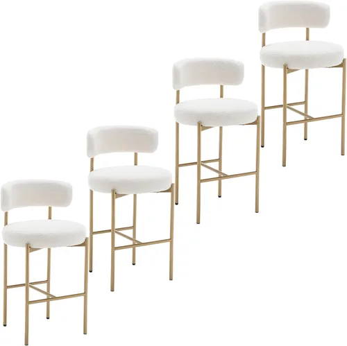 Miniatura 17 de Cinxzar Taburetes de Bar Boucle Juego de 2, Taburetes de Bar de Altura de Mostrador Beige con Respaldos, Taburetes Modernos para Isla de Cocina