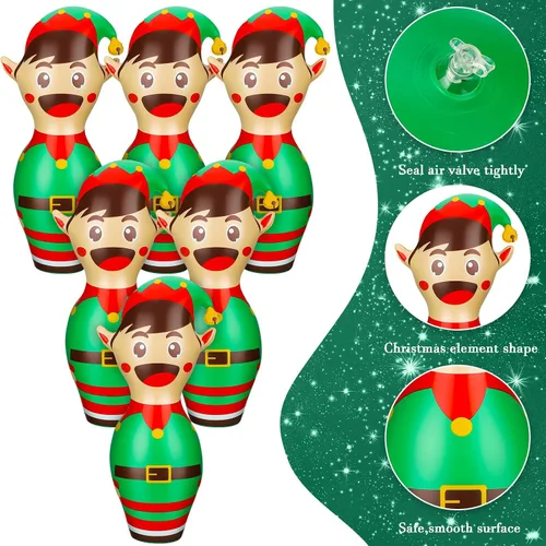 Miniatura 3 de Wettarn Juego de bolos inflables gigantes de Navidad de 27 pulgadas, juego inflable de elfo para niños y adultos, juegos de fiesta de Navidad
