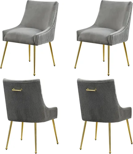 Miniatura 13 de WUTUTUEE Juego de 2 sillas de comedor de terciopelo, patas doradas, sillas decorativas tapizadas de terciopelo, diseño de respaldo plisado y asa