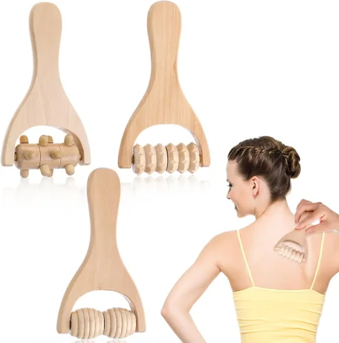 Miniatura 9 de Abeillo Rodillo de masaje de mano de madera, 3 piezas, rodillo muscular, herramientas de masaje manual de terapia de madera, rodillo masajeador