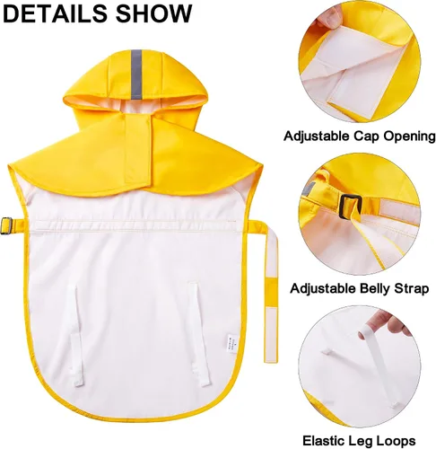 Miniatura 3 de Impermeable para perros con bonito estampado, impermeable, reflectante, ajustable para perros pequeños, medianos y grandes (amarillo, pequeño)