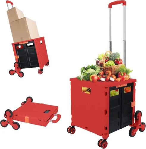 Miniatura 26 de FELICON SELORSS Carro de Utilidad Plegable Carro de Mano Plegable con Mango Telescópico de Plástico Resistente Cesta Plegable de 4 Ruedas Giratorias