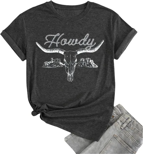 Howdy - Camiseta de manga corta para mujer, estilo vintage occidental, estilo clásico