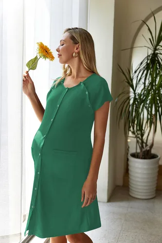 Miniatura 4 de Ekouaer Vestido de enfermería 3 en 1 para el partopartohospital, camisón de maternidad para lactancia materna con botón S-XXL