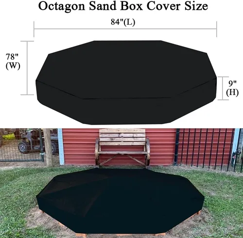 Miniatura 7 de Cubierta de caja de arena octágono para exteriores, resistente al agua, para caja de arena octágono de 84 x 78 x 9 pulgadas, 6.5 x 7 pies