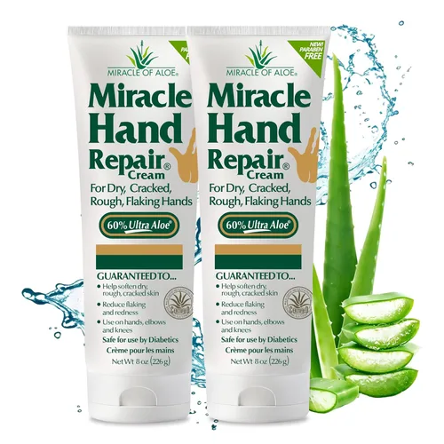 Miracle - Crema reparadora de manos para manos secas y agrietadas, 8 onzas, la mejor crema curativa de manos con 60% de aloe vera, hidratante no