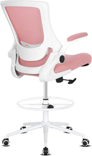 Miniatura 12 de Misolant Silla alta de oficina para escritorio de pie, silla de dibujo con anillo para el pie, silla de escritorio alta reclinable de piel sintética