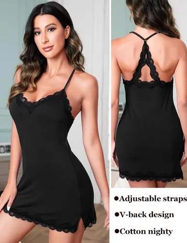Miniatura 4 de Avidlove Lencería sexy para mujer, ropa de dormir, camisón, babydoll, lencería de algodón