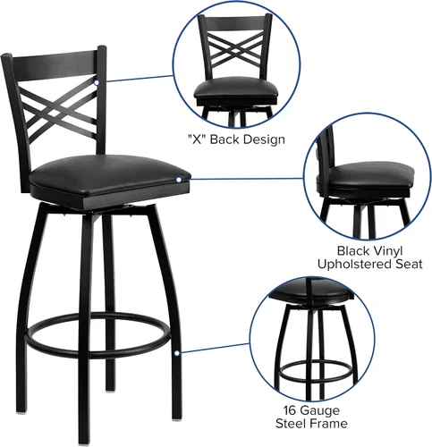 Miniatura 4 de Flash Furniture HERCULES Series Black ''X'' Taburete giratorio de metal – asiento de vinilo negro