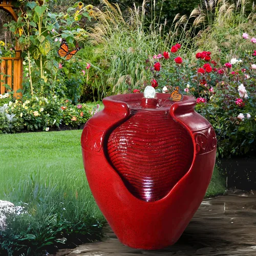 Miniatura 5 de Teamson Home Fuente de maceta para exteriores con luces LED y bomba, fuente de agua de suelo para patio, jardín, patio trasero, terraza decoración