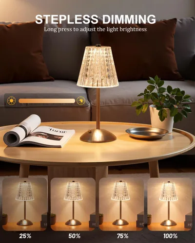Miniatura 5 de Nusogon Lámpara de Mesa Táctil Inalámbrica, Lámpara de Escritorio Pequeña LED Recargable, 3 Colores Regulables Operada con Batería, Lámpara
