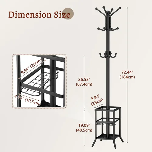 Miniatura 6 de FAVOOSTY Perchero independiente, perchero con soporte para paraguas, árbol de metal con 12 ganchos, sombrero de ropa de árbol para entrada, pasillo