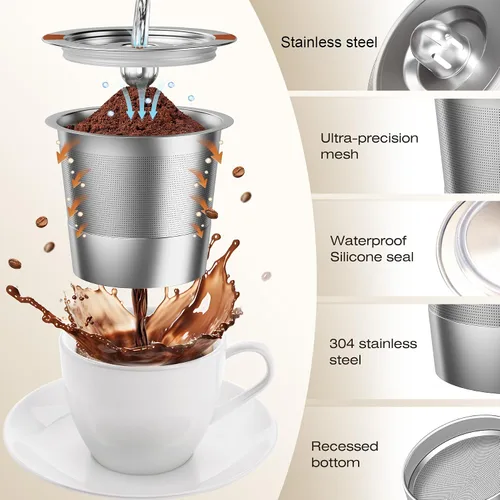 Miniatura 6 de Cápsulas de café reutilizables K Cups para Keurig: filtro de café K Cups recargables de acero inoxidable completo compatible con cafeteras 1.0 y 2.0