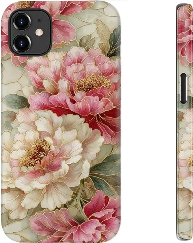 bemal Funda para iPhone 12 Mini, estética, vintage, floreciente, peonía, concha, femenina, compatible con MagSafe, moderna, única, moderna, moderna,