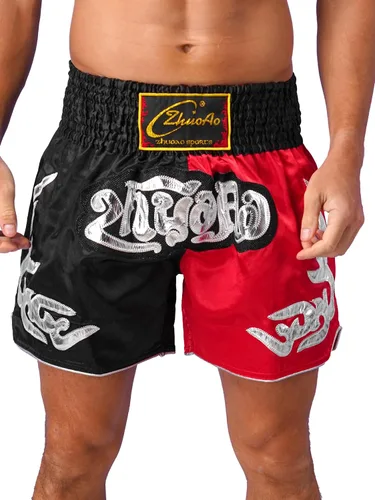 QinCiao Pantalones cortos de boxeo Muay Thai para hombre, pantalones cortos de kickboxing, artes marciales, entrenamiento, gimnasio, entrenamiento