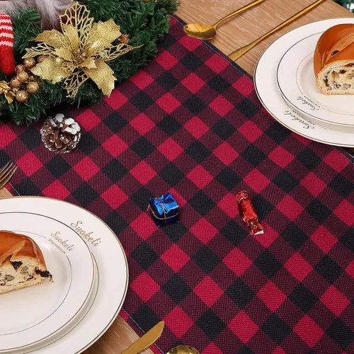 Miniatura 5 de Bonhause Camino de Mesa Navideño a Cuadros Buffalo Rojo y Negro de 13x72 Pulgadas Xmas Believe Trineo Decoración Estacional de Invierno para Mesa