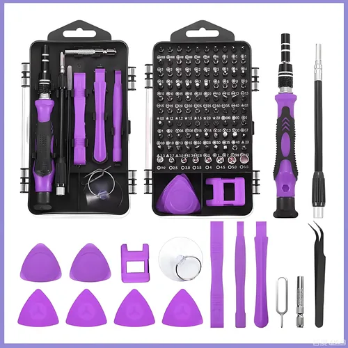 Miniatura 5 de Juego de destornilladores de precisión profesional 115 en 1, kit de herramientas de reparación de electrónica magnética con asas moradas, juego