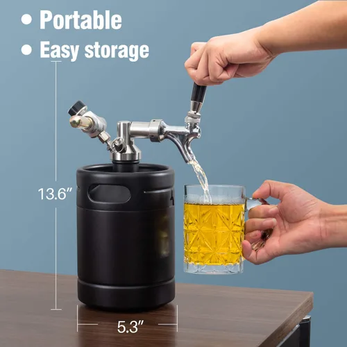 Miniatura 6 de TMCRAFT Sistema de grifo Growler de 64 onzas, mini barril de acero inoxidable presurizado con chaqueta enfriadora, sistema dispensador portátil