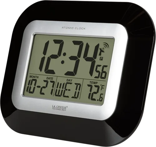 Miniatura 3 de La Crosse Technology, WT-8005U, 9 pulgadas. Reloj atómico digital de pared, Plástico, Negro, 1
