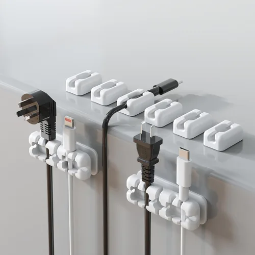 Miniatura 11 de 5 clips organizadores de cables negros, clips adhesivos de silicona para cables de carga, organizador de cables para escritorio, mesita de noche