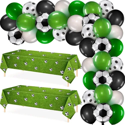 Sumind - 32 piezas de suministros de decoración de fiesta de fútbol para partidos de fútbol 2026, 30 globos de fútbol y 2 manteles temáticos de