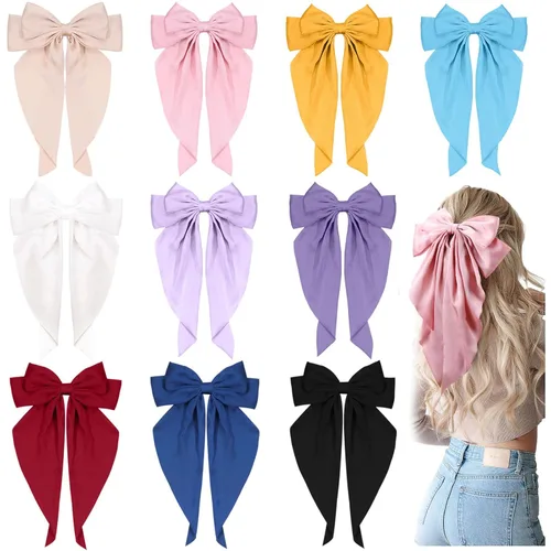 10 piezas de pasadores grandes de cinta para el pelo con colas largas para mujeres y niñas, TOKUFAGU accesorios vintage franceses para el cabello -