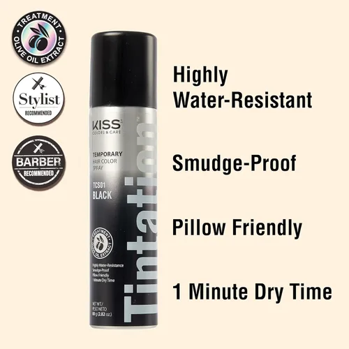 Miniatura 4 de Red by Kiss Tintation Spray de color temporal para el cabello, cobertura instantánea de retoque de raíces grises, resistente al agua y a las Negro