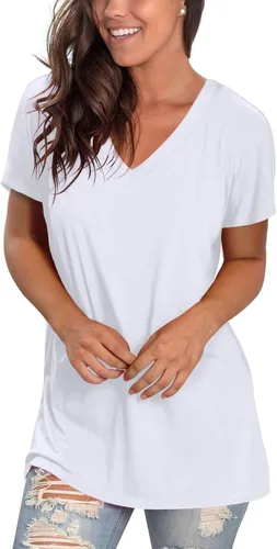 Miniatura 3 de Sipaya - Camiseta básica para mujer con manga corta, cuello en V, corte holgado y estilo casual