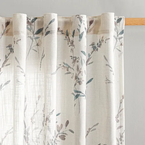 Miniatura 13 de MYSKY HOME Cortinas florales de cocina de 24 pulgadas, cortinas de lino con patrón de flores de granja, bolsillo para barra de filtro de luz aireado