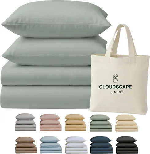 Miniatura 19 de Cloud Scape Linen - Juego de sábanas de 100% algodón egipcio, tamaño individual, juego de ropa de cama de lujo de 3 piezas, 400 hilos, calidad