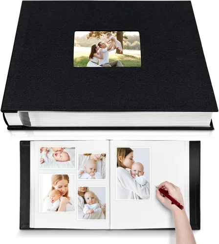Miniatura 10 de HoneyTolly Álbum de fotos autoadhesivo para fotos de 4 x 6 imágenes, cubierta magnética de lino, 15 hojas/30 páginas en blanco para bodas Beige claro