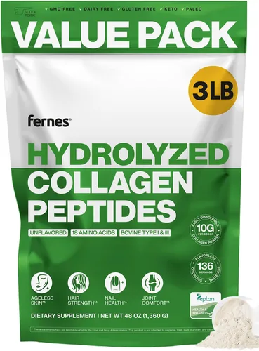Colágeno hidrolizado para mujeres y hombres (3 libras) tipo I y III sin sabor y sin olor, polvo de fácil mezcla, péptidos de proteína peptán,