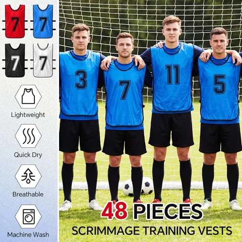 Miniatura 2 de Suhine 48 piezas de Penny de fútbol para deportes, varios colores, chalecos de fútbol Scrimmage Team Practice Jersey para adultos y niños
