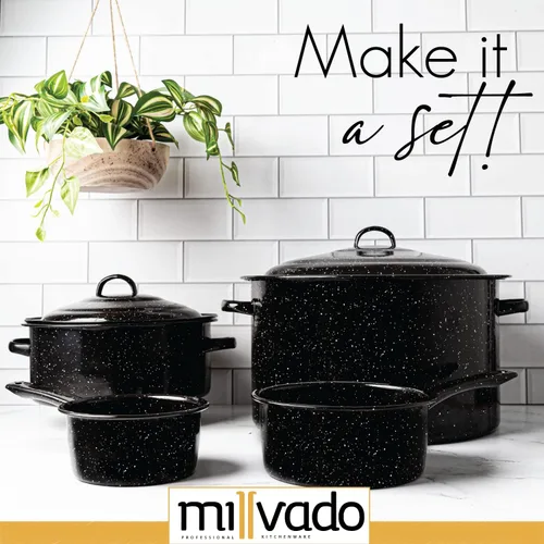 Miniatura 4 de Millvado Cacerola de granito de 1 cuarto de galón, ollas naturalmente antiadherentes, utensilios de cocina esmaltados moteados, sartén pequeña