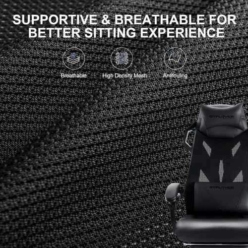 Miniatura 6 de GTPLAYER Silla para videojuegos, silla de computadora con respaldo de malla, silla ergonómica para juegos con reposapiés, silla reclinable con Negro