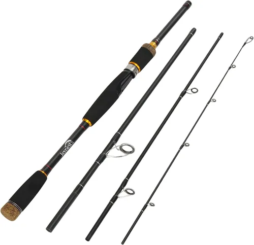 Jenseits Travel Fishing Rod, Telescopic & 4-Piece Portable 24T Carbon Fiber Rod, Stainless Steel Guides w/Ceramic Inserts, Fast Action, Medium to