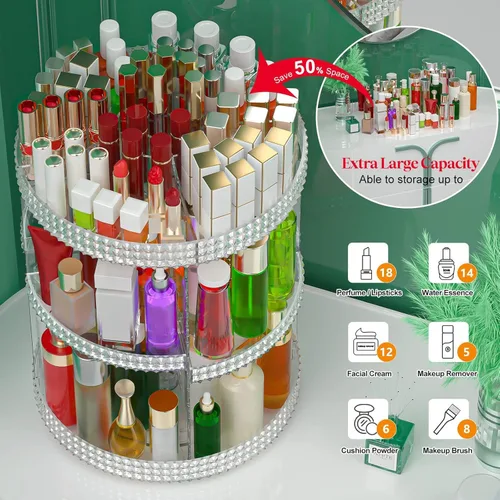 Miniatura 3 de Awenia Organizador de maquillaje giratorio de 360 grados, almacenamiento de maquillaje ajustable, 7 capas de gran capacidad, unidad