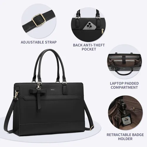 Miniatura 6 de Keyli 3 unids bolsa para laptop para mujer, 15.6 pulgadas, cuero trabajo, trabajo, oficina, oficina, maletín de hombro