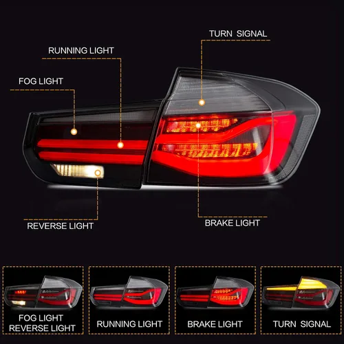 Miniatura 2 de VLAND Conjunto de luces traseras compatible con BMW Serie 3 F30 F35 F80 320i 328i 328D 335i M3 sedán de 6ª generación 2013-2018, lámpara trasera