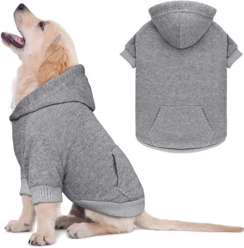 Miniatura 23 de Suéteres para perros grandes, suéter con capucha para perro de vellón cepillado suave sólido, ropa para mascotas, sudadera con capucha para mascotas