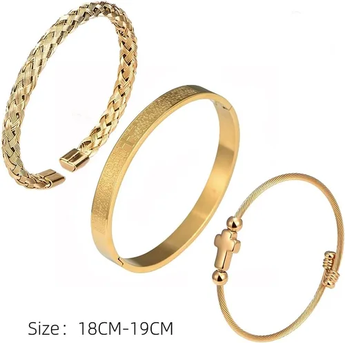 Miniatura 7 de Juego de pulseras de acero inoxidable Hip Hop para hombre joyería de cruz con dije abierto talla de la Escritura española JX5EU cruz plateada juego A