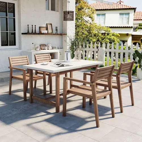 Miniatura 24 de Quarte Moderno juego de comedor de patio al aire libre de 5 piezas, juego de barra de mimbre de ratán de polietileno para jardín, 4 sillas de altura