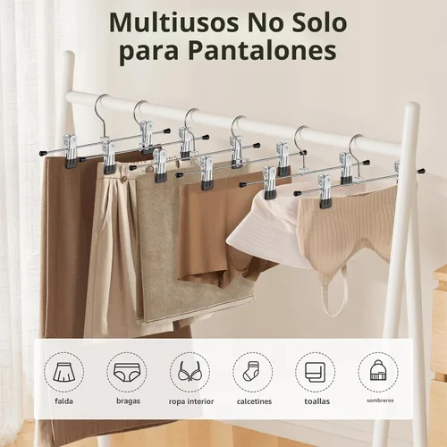 Miniatura 3 de Perchas para pantalones, paquete de 12 perchas de falda con clips, clip de metal para pantalones cortos de alta resistencia, ultra delgado, ahorro