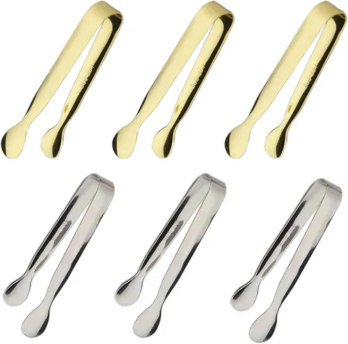 Miniatura 9 de Sunenlyst - Juego de 6 pinzas de hielo de acero inoxidable de 4.25 pulgadas, pinzas para servir y pequeñas pinzas de cocina para aperitivos, fiesta